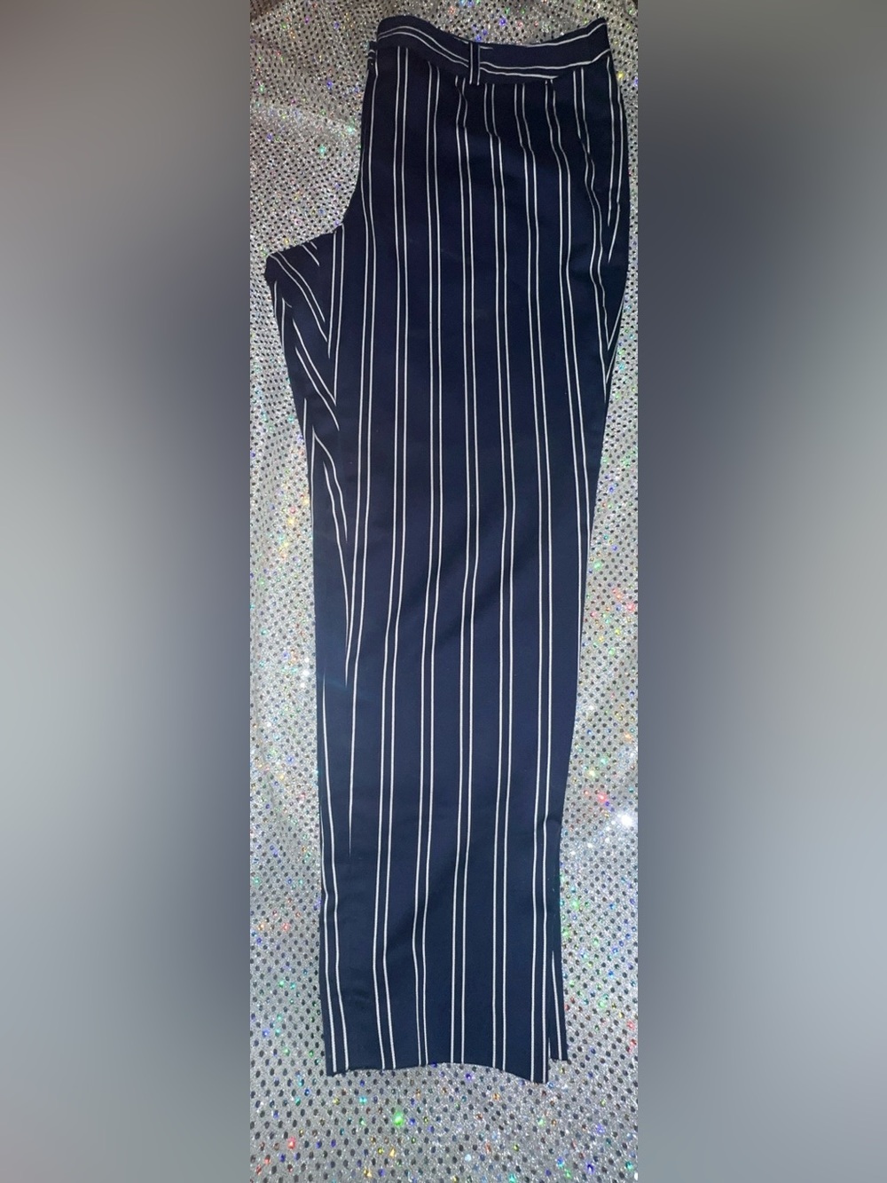 Michael Kors Navy Pinstripe Cropped Trousers sz 14 EUC